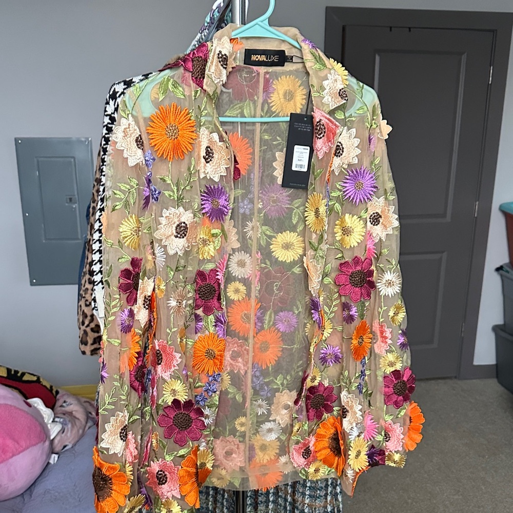 Fashion Nova Sheer Floral Embroidered Blouse - Multicolor